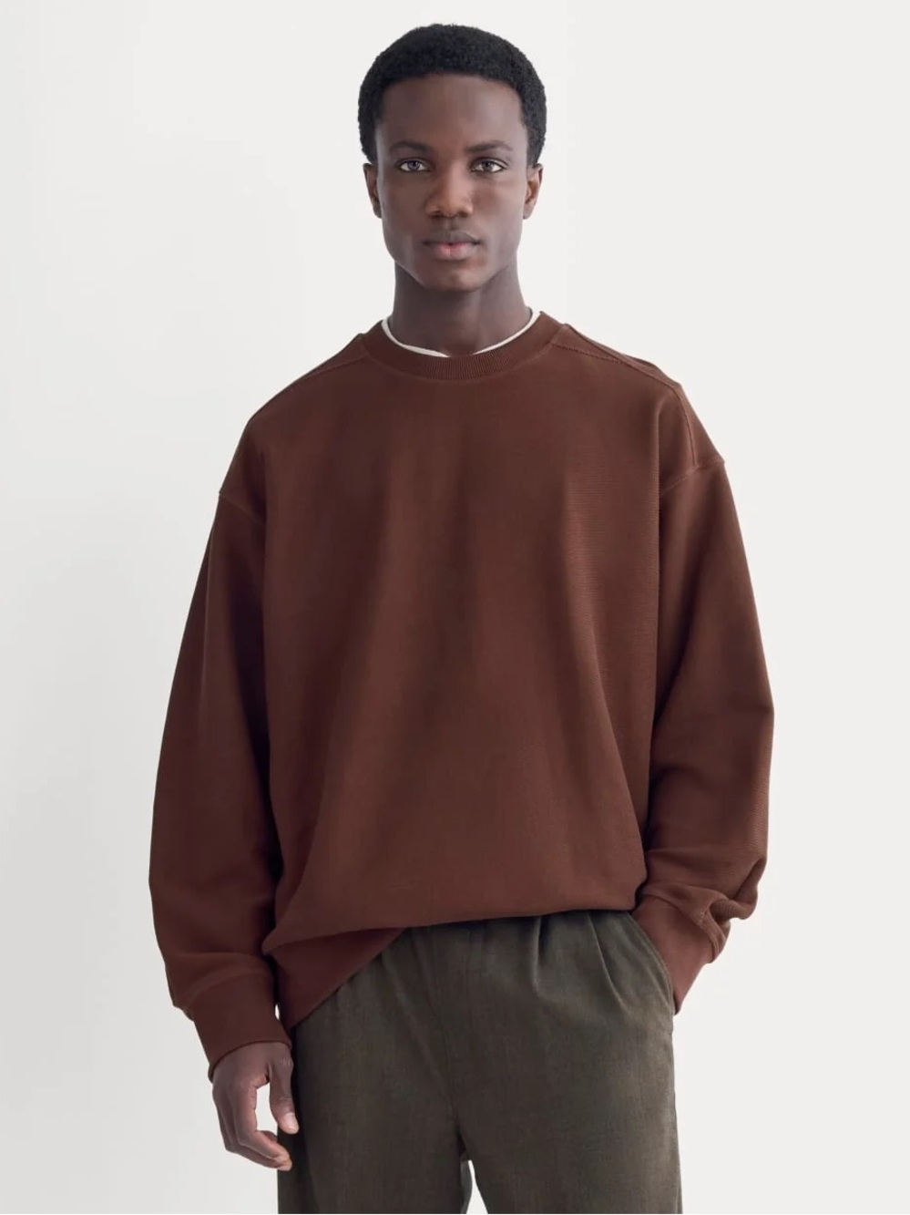 Everlane Twill Terry Jacquard Crew Sweatshirt Dark Mahogany Size XL NWOT